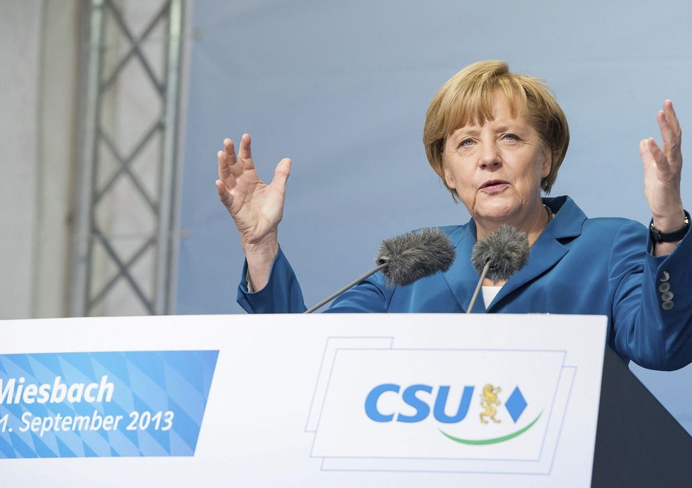 Foto: Angela Merkel pronuncia un discurso durante un acto de campaña electoral.
