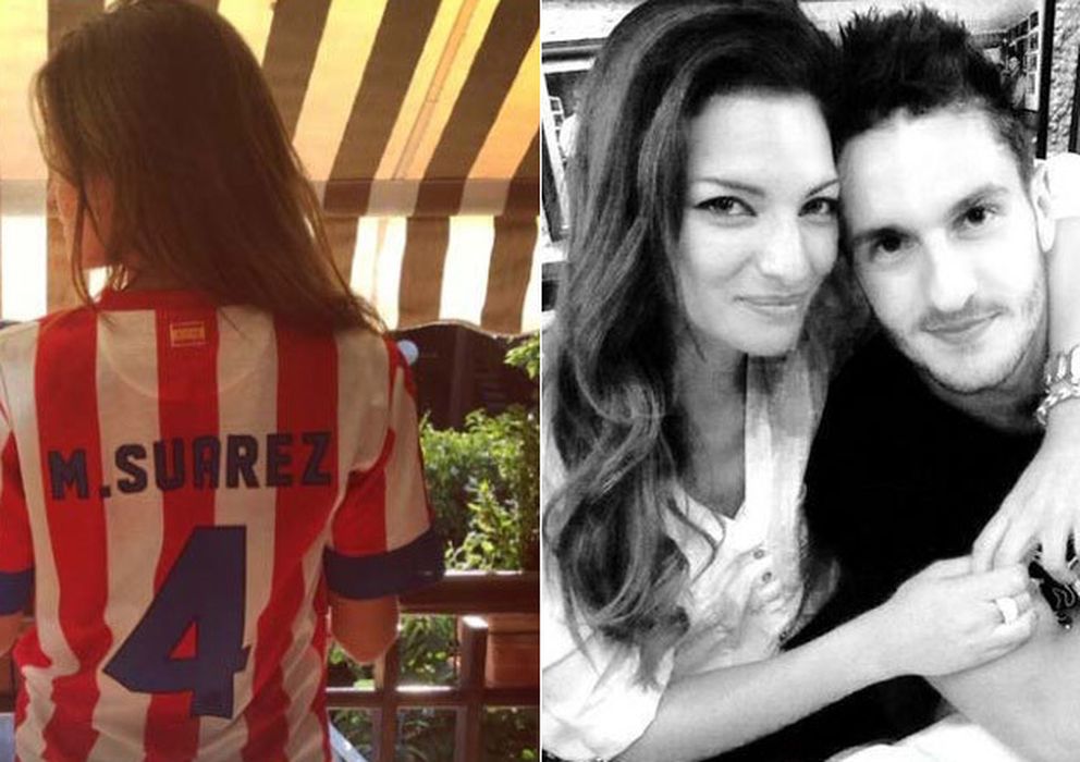 Foto: Malena Costa con la camiseta de Mario Suárez y Koko Resurreccióin con su novia Beatriz (Instagram/Twitter)