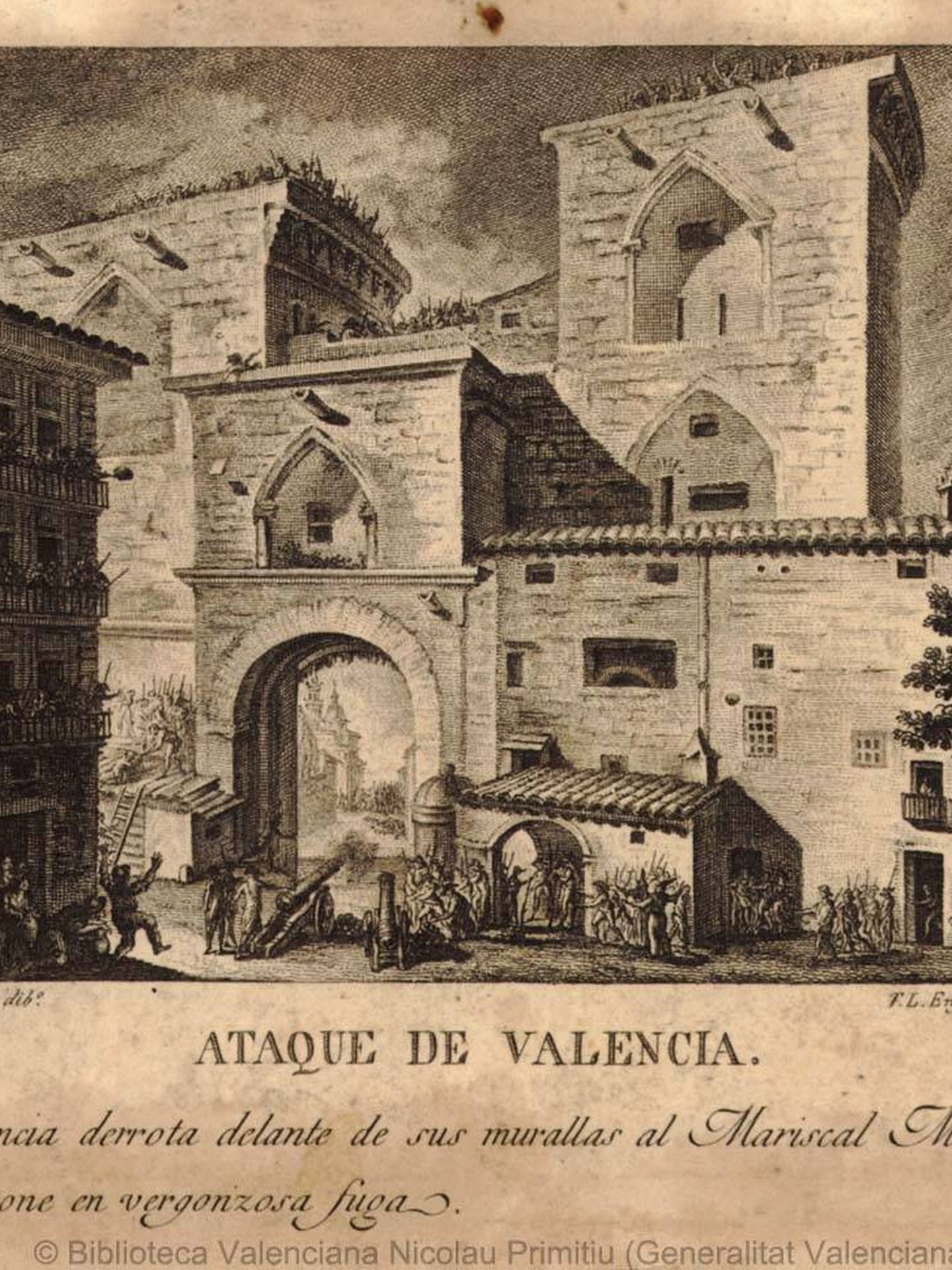 Defensa de Valencia desde Torres de Quart. (Biblioteca Valenciana)