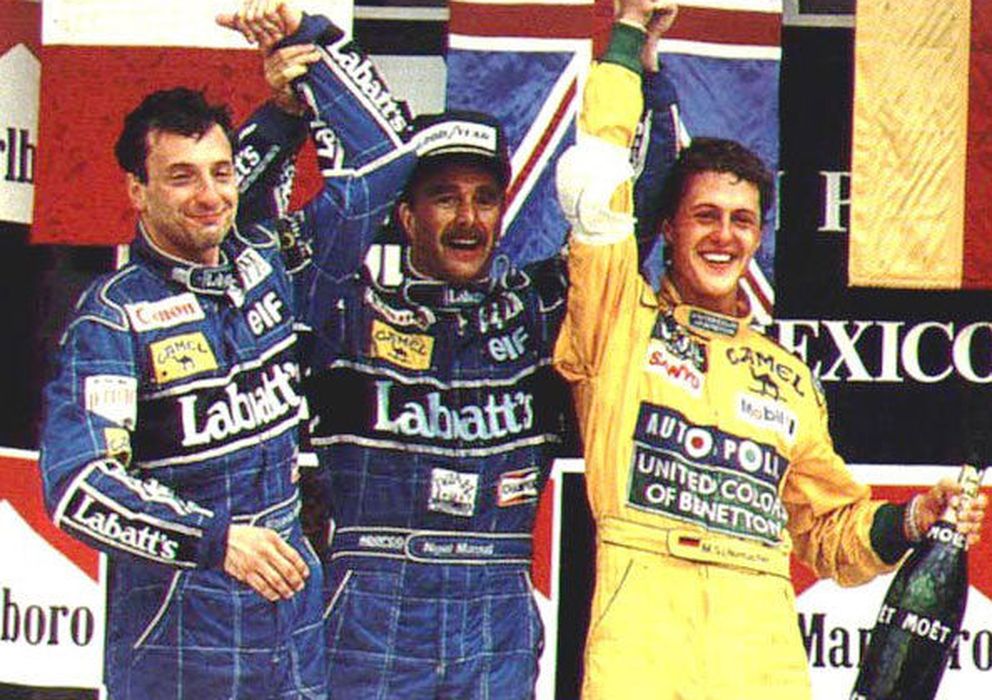 Foto: Patrese, Mansell y Schumacher en el GP de México de 1992.