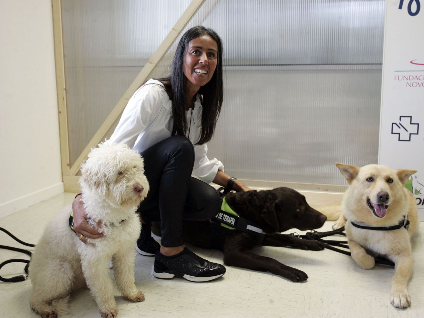 Felipa Jove, con varios perros usados como terapia con niños, uno de los proyectos de la Fundación María José Jove. (EFE)