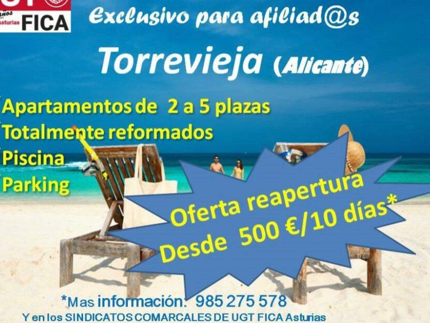 Oferta de verano de los apartamentos de Torrevieja para afiliados de UGT-FICA. (Cedida)