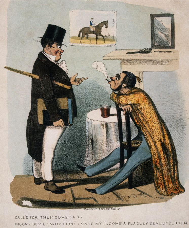 Foto: Dibujo satírico del siglo XIX de un inspector de hacienda. (Corbis)