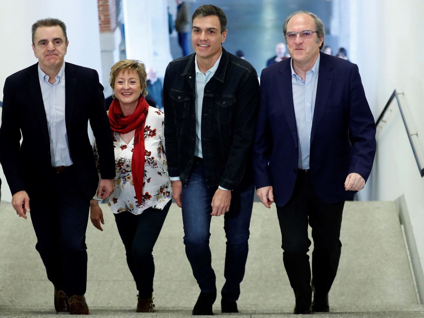 José Manuel Franco, Carmen Barahona, Pedro Sánchez y Ángel Gabilondo, el 7 de abril de 2018. (EFE)