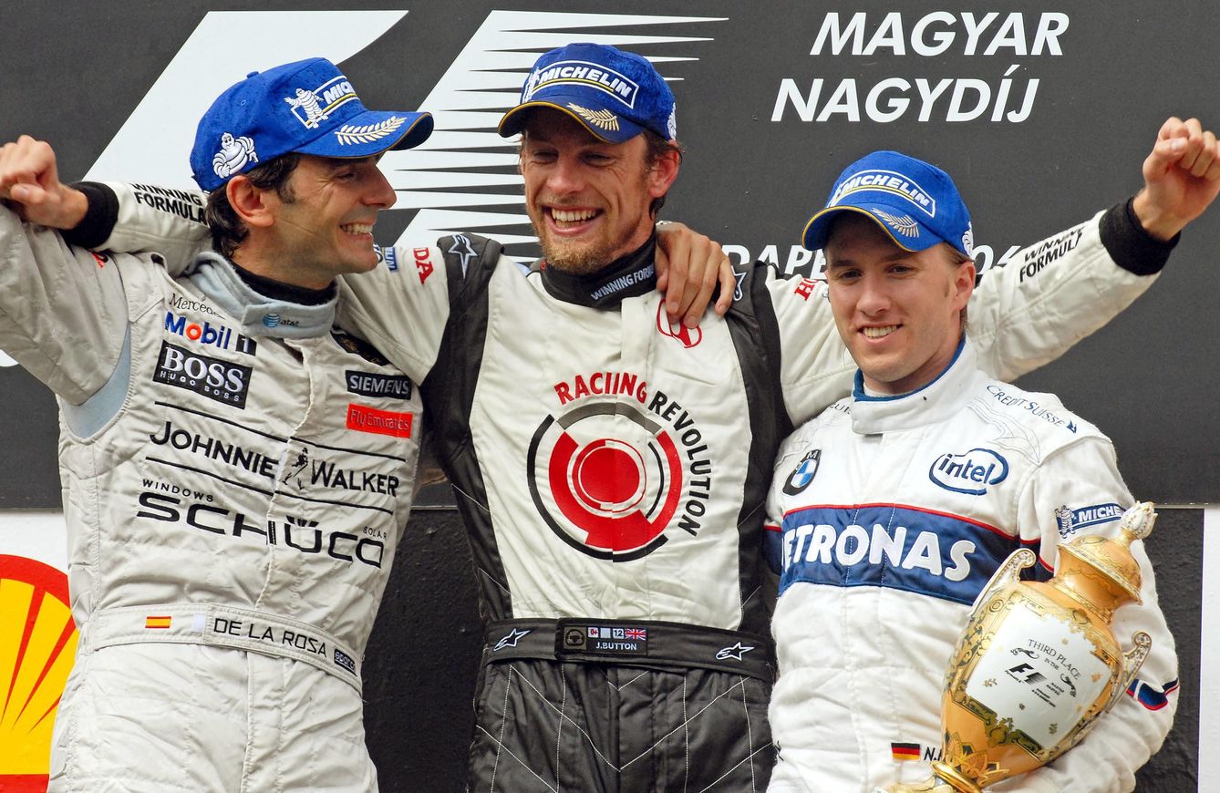 Jenson Button, Pedro de La Rosa y Nick Heidfeld, en Hungría 2006. (Herren Einzel)