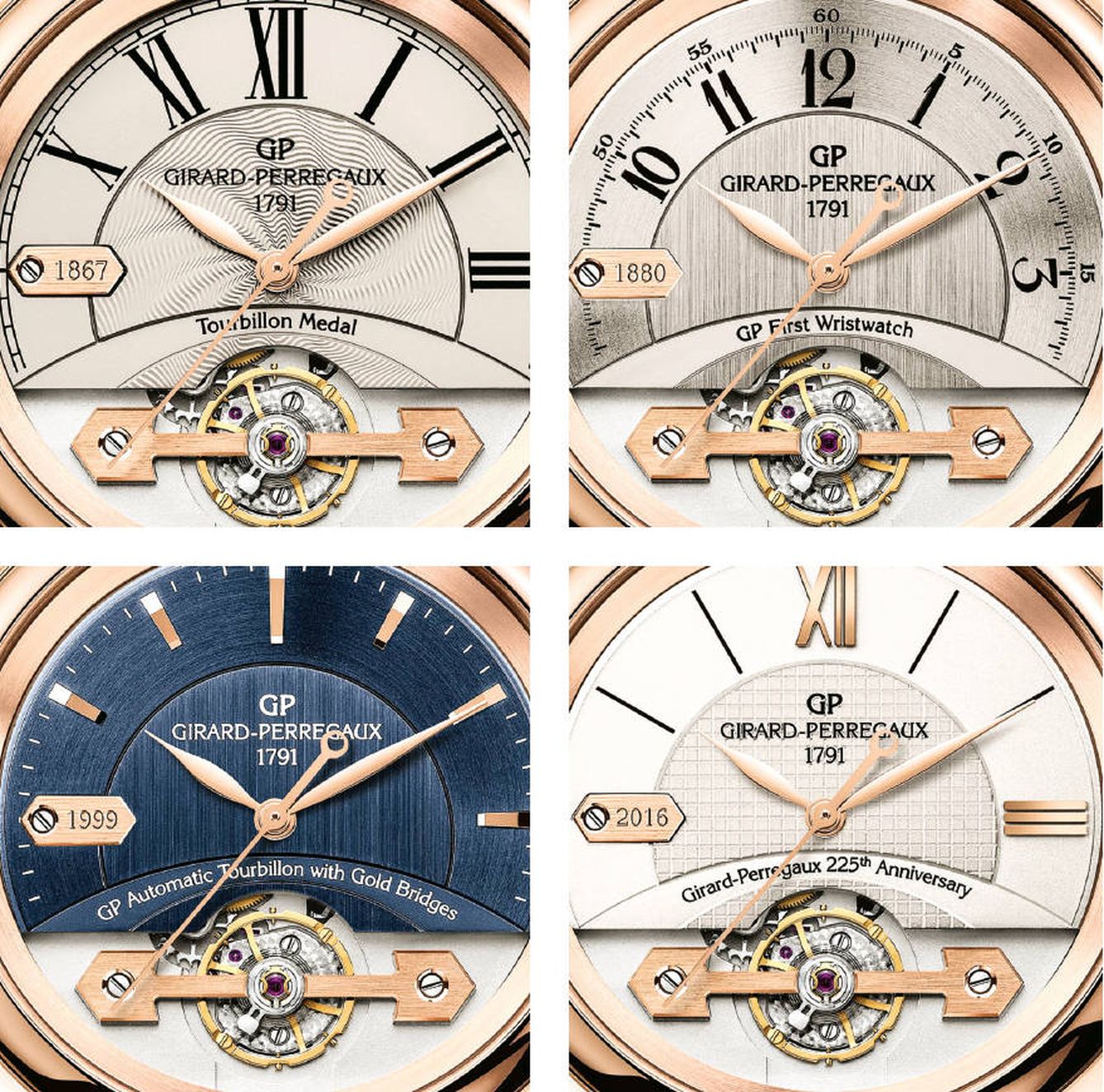 De izquierda a derecha y de arriba abajo, diferentes detalles del reloj de Girard-Perregaux. 