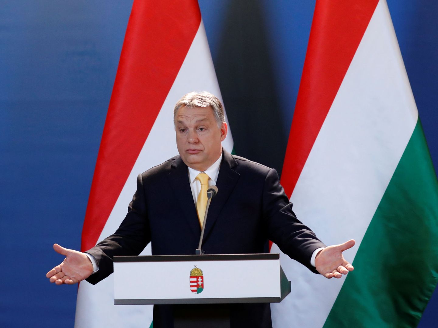 Víktor Orbán en una rueda de prensa en Budapest, el 10 de abril de 2018. (Reuters)