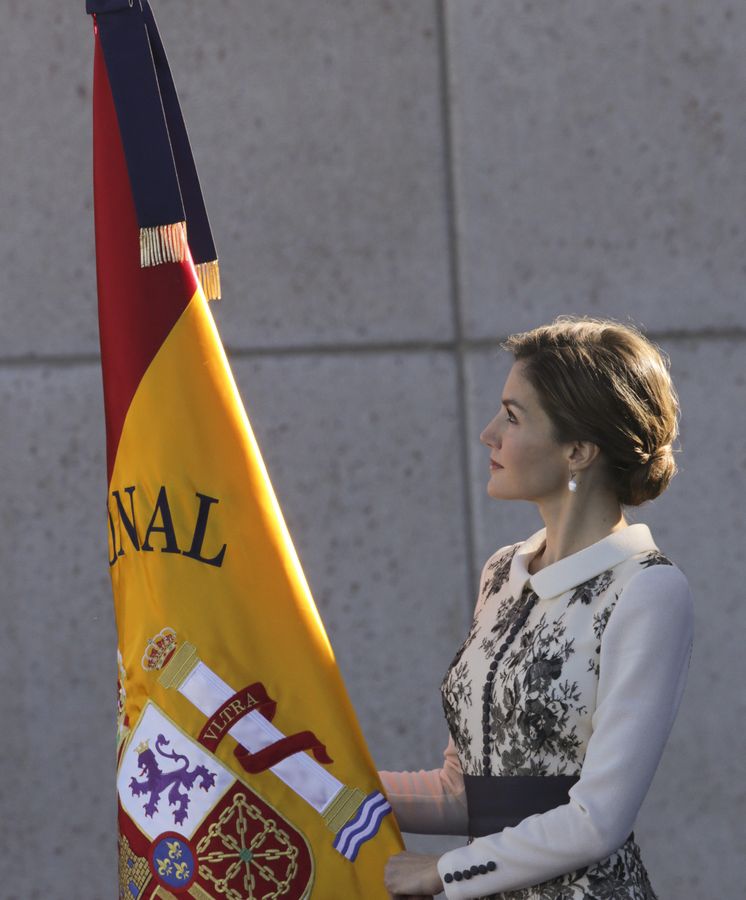 Foto: La Reina haciendo entrega de la bandera de España a la Policía Nacional de Ávila (Gtres)