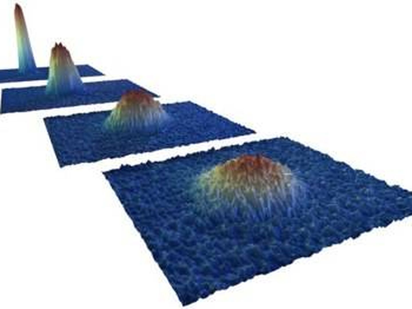 Secuencia de condensados de Bose Einstein creados en 9 segundos (Univ. Humboldt Berlín)