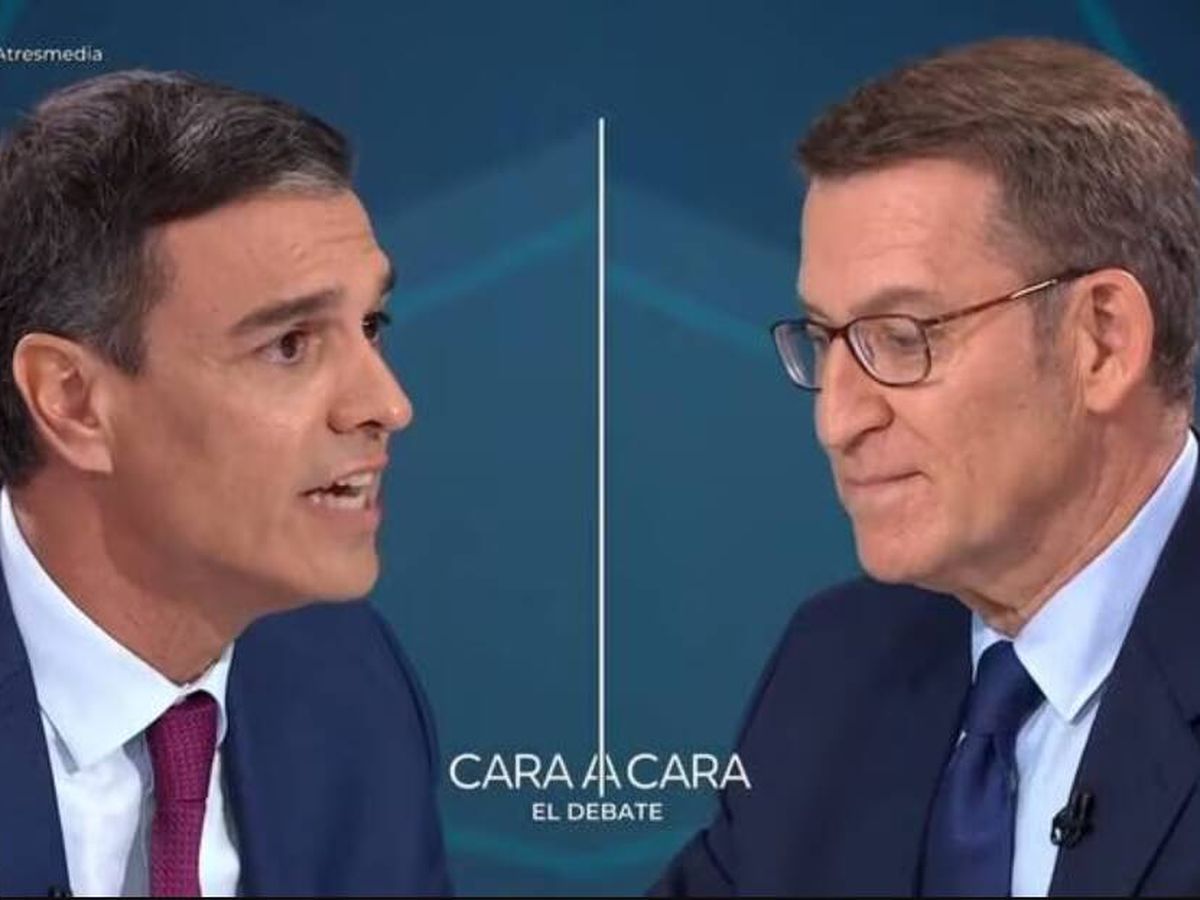 Foto: El cara a cara entre Pedro Sánchez y Alberto Núñez Feijóo. (Atresmedia)