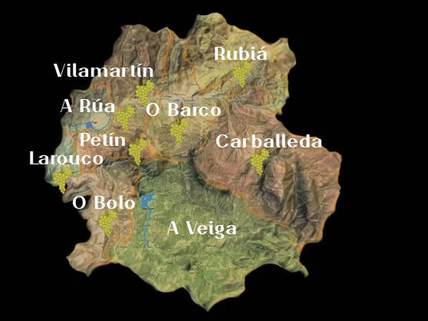Mapa de los municipios ourensanos de la D.O Valdeorras. (Consejo Regulador)