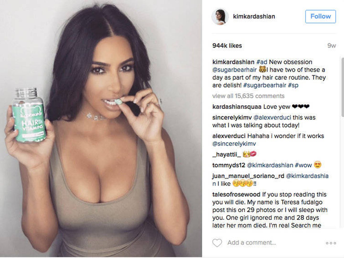 Una imagen del Instagram de Kim Kardashian.