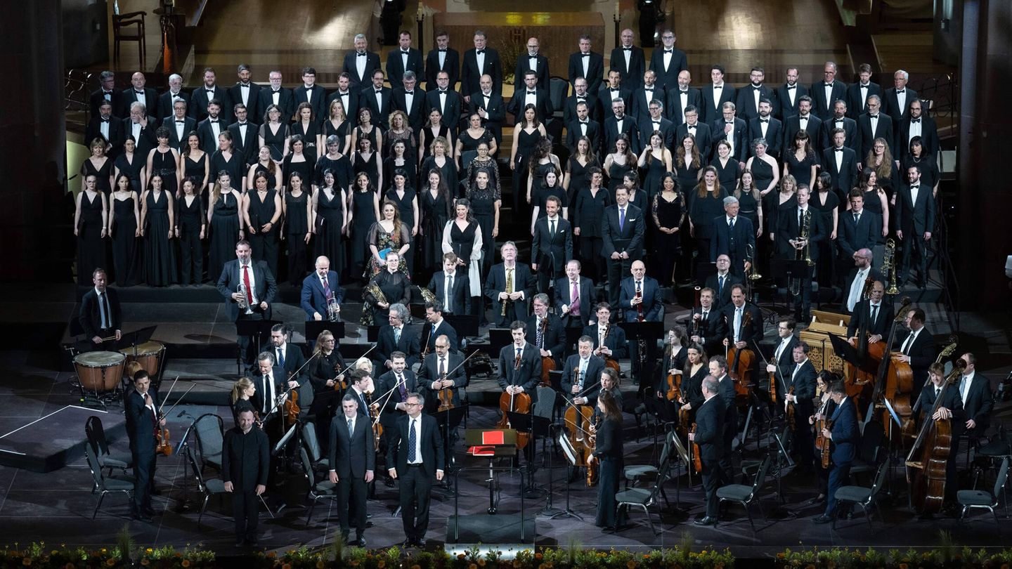 La Filarmónica de Berlín, durante el reciente concierto que ha ofrecido en la Sagrada Familia de Barcelona. (Berliner Philarmoniker/Monika Rittershaus)