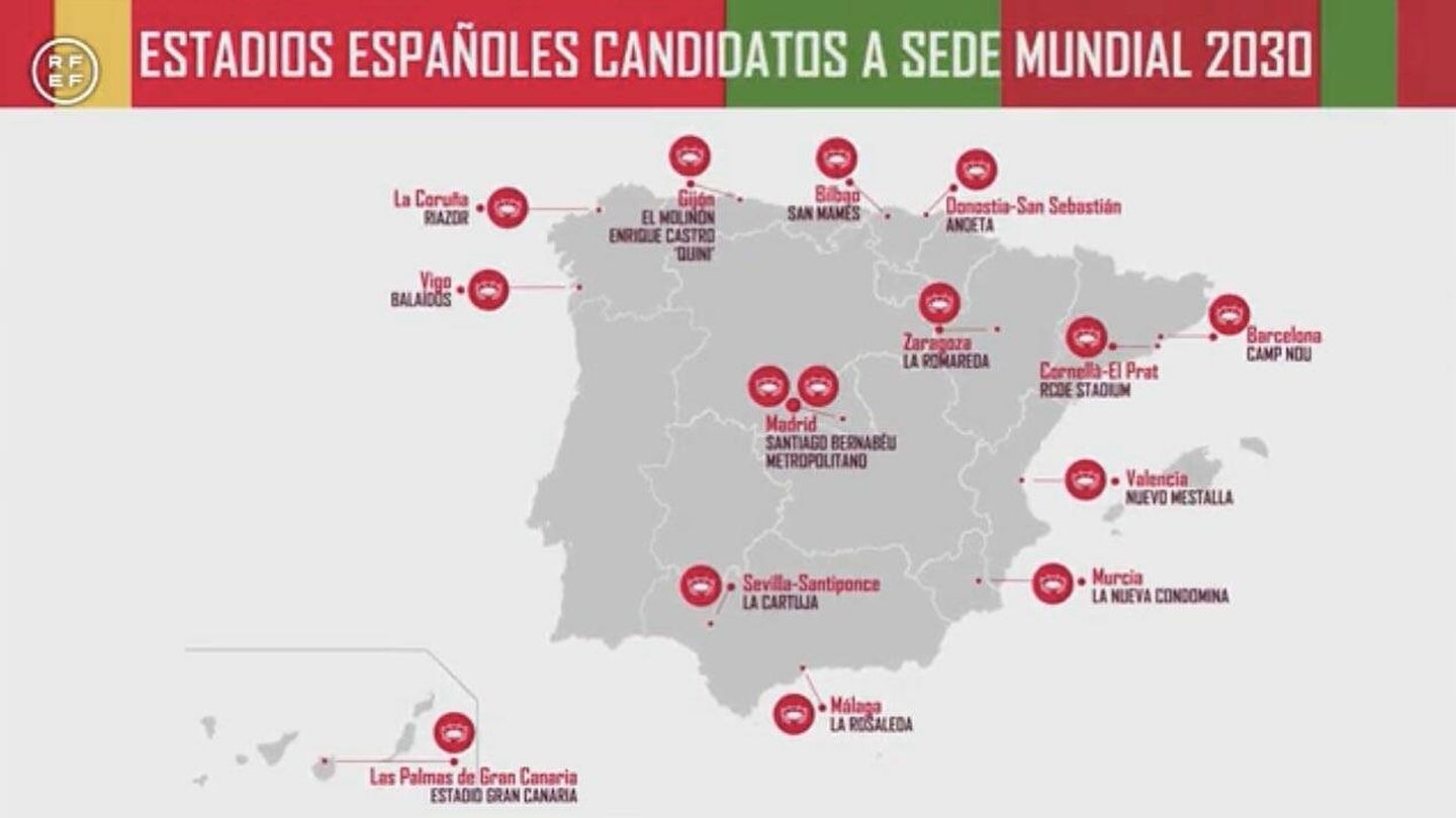 Estadios españoles candidatos a ser sede del Mundial 2030. (RFEF)