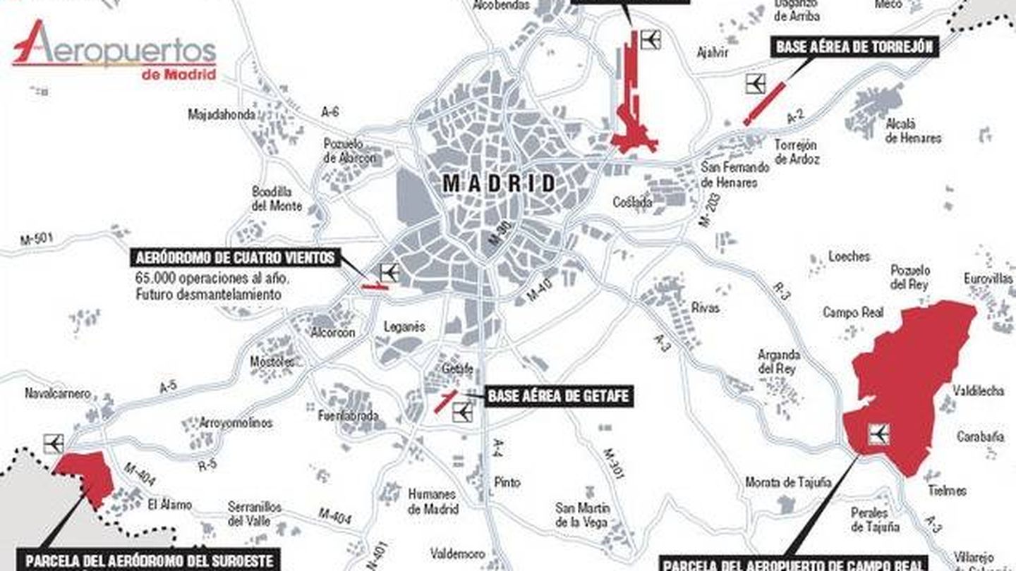 Mapa que ofreció la comunidad cuando presentó los dos nuevos aeropuertos.
