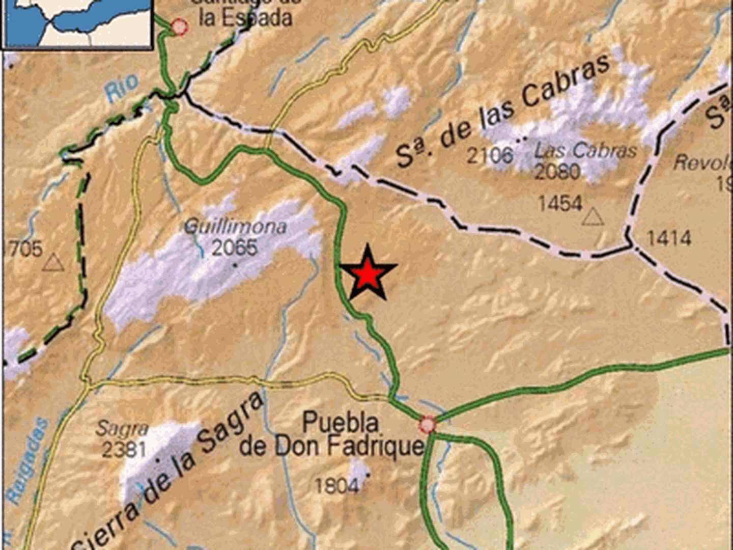 Epicentro del terremoto en las proximidades de Puebla de Don Fadrique. (IGN)