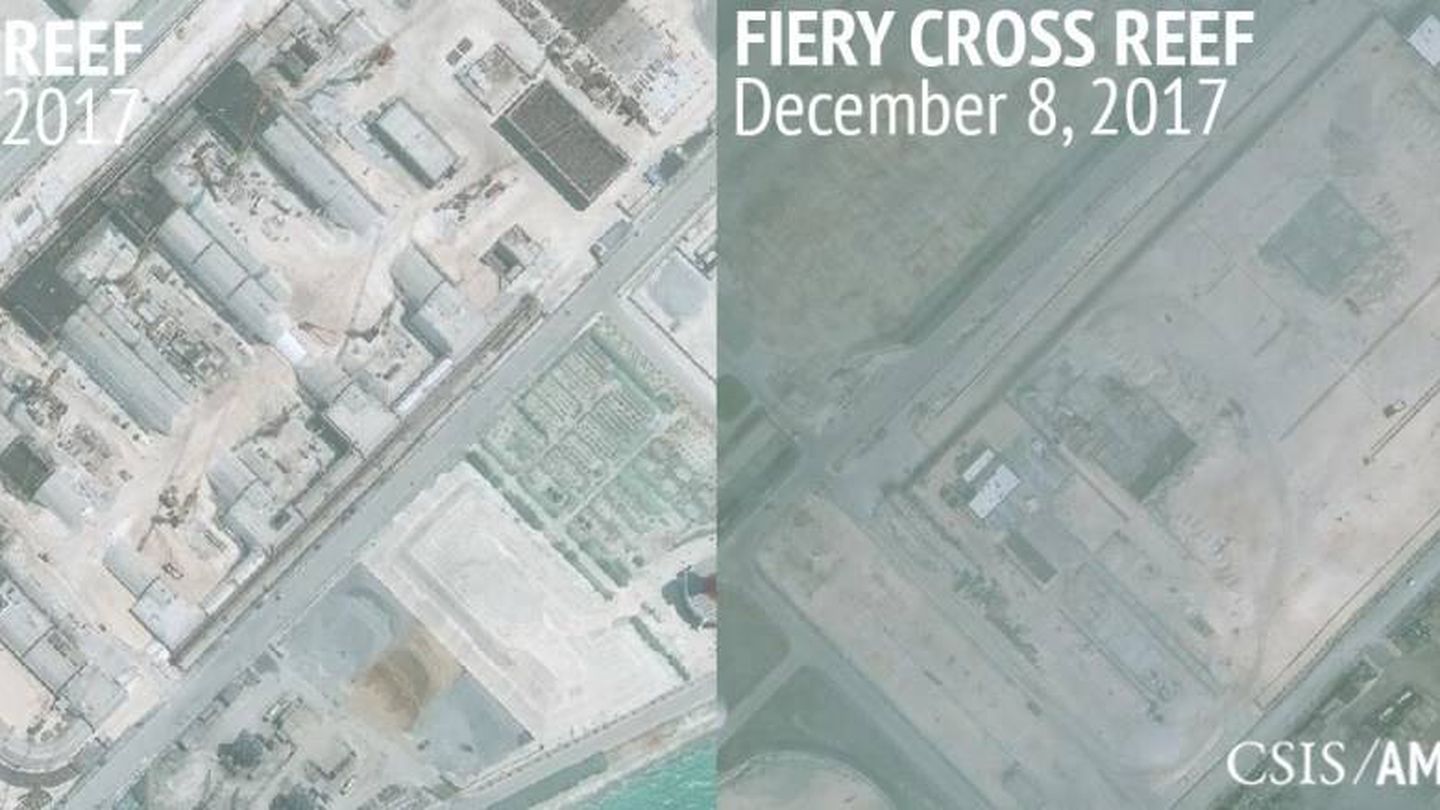 Estructuras visibles en Fiery Cross, en septiembre y diciembre de este año