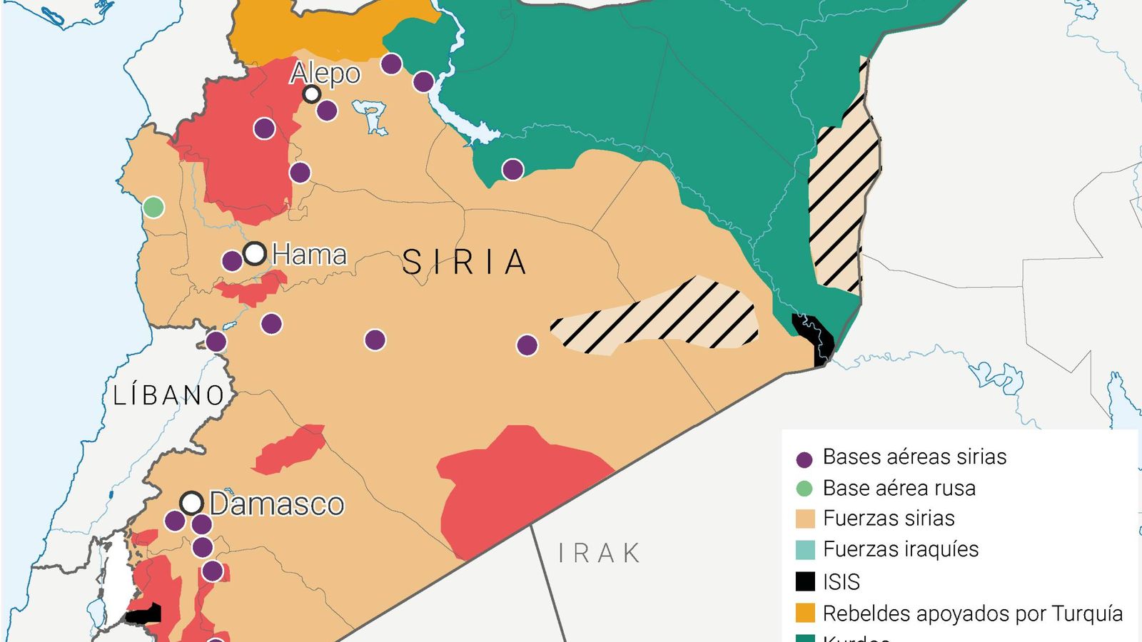 Foto: Mapa de las bases aéreas en Siria.