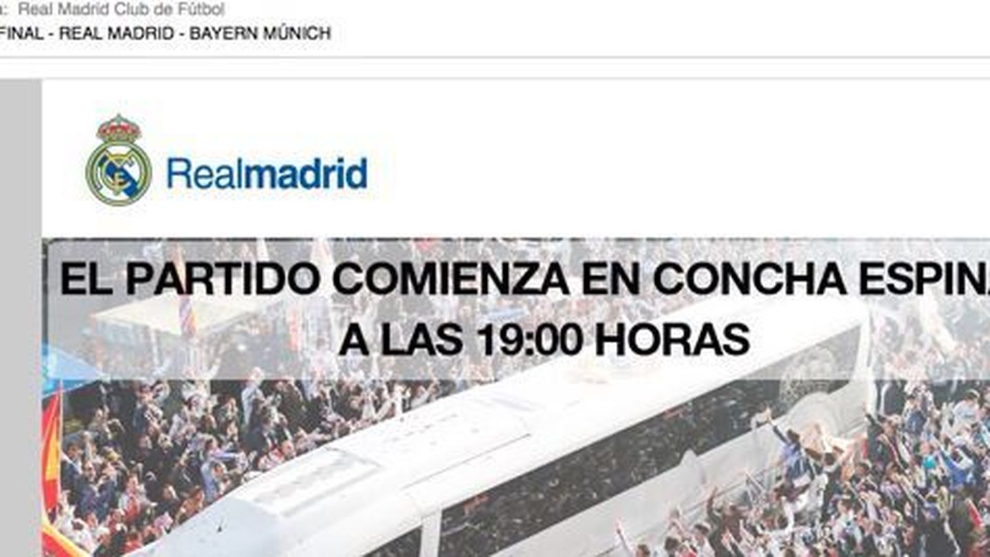 Imagen del correo electrónico que el Real Madrid ha mandado a los socios.