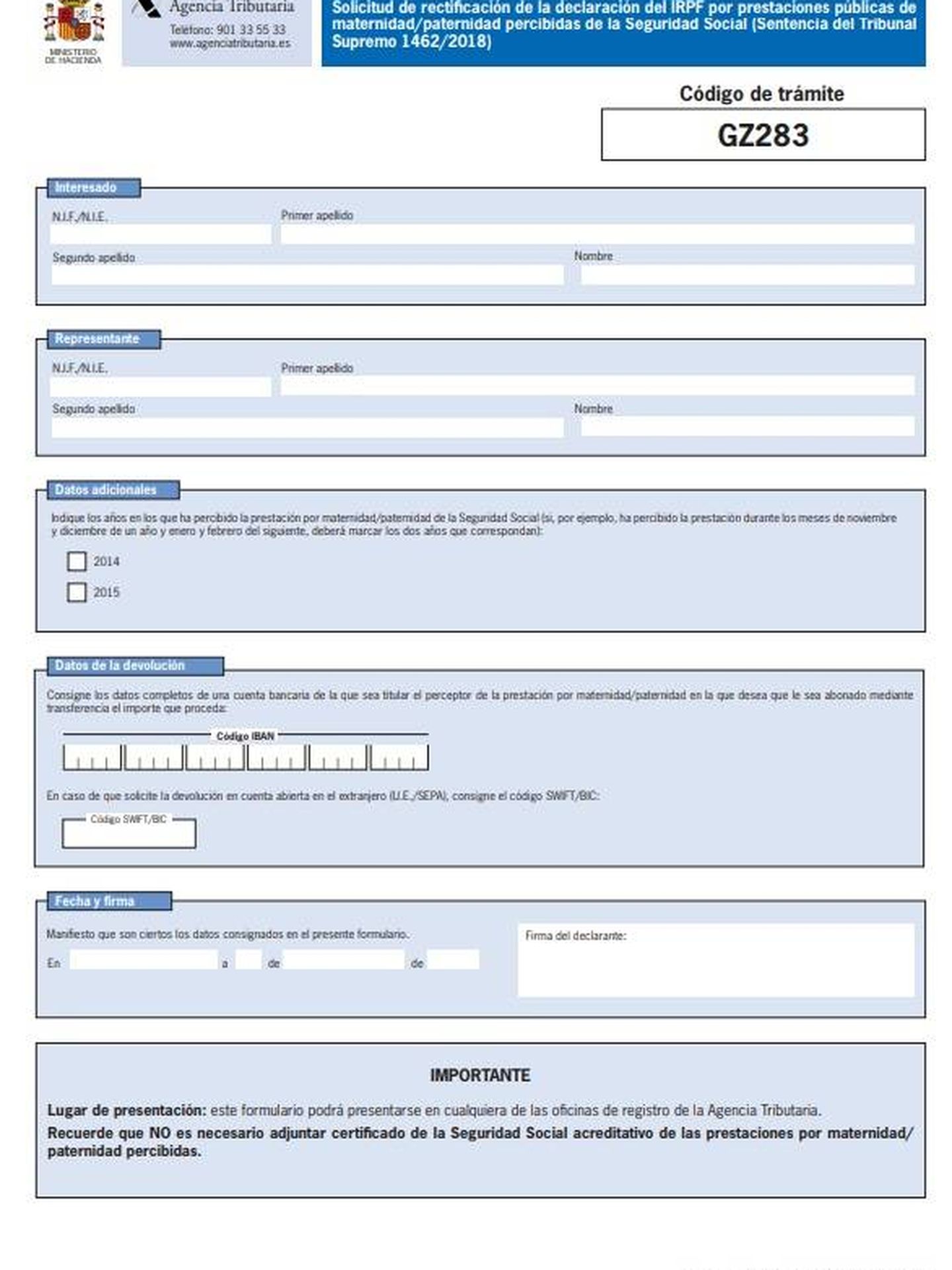 Así es el formulario para la devolución.