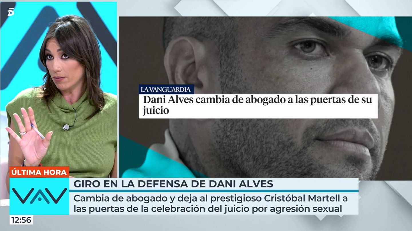 Patricia Pardo, hablando del cambio en la defensa de Alves. (Mediaset)
