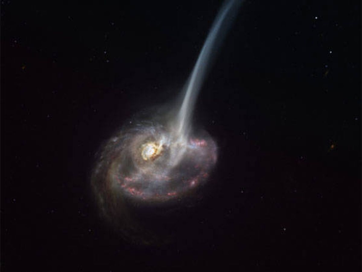 Foto: La galaxia moribunda está expulsando vertiginosamente gas. (ALMA)