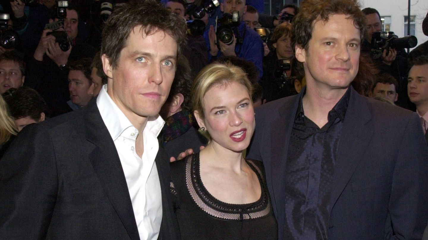  La actriz, junto a Hugh Grant y Colin Firth en el estreno de 'El diario de Bridget Jones'. (Getty)
