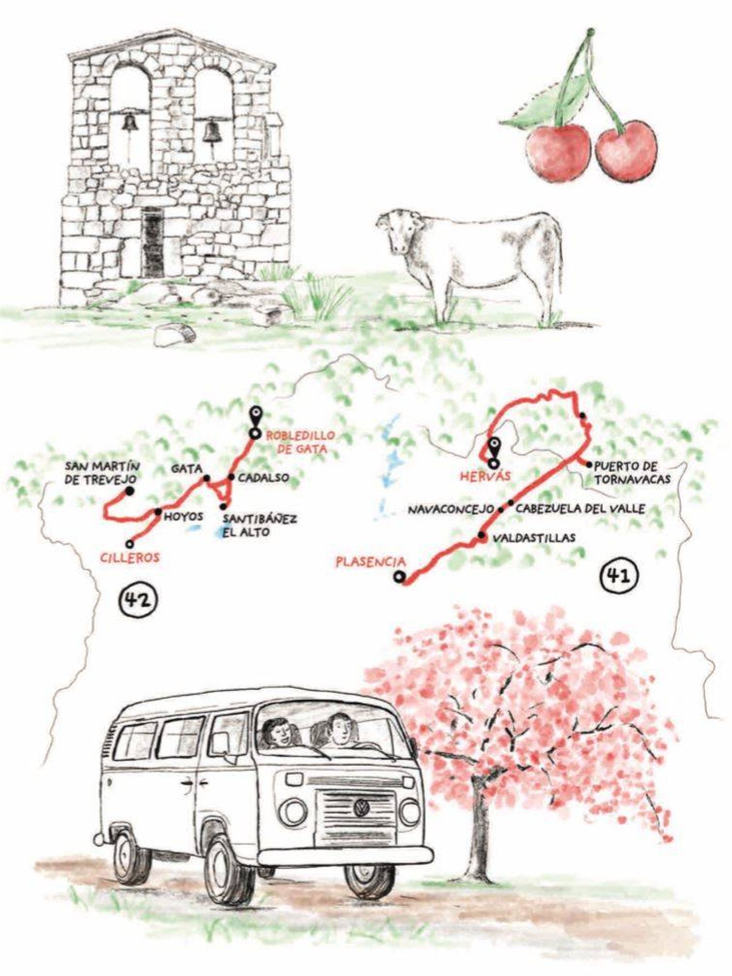 Ruta por Extremadura, 41. (Ilustración del libro 'Viajar por libre')