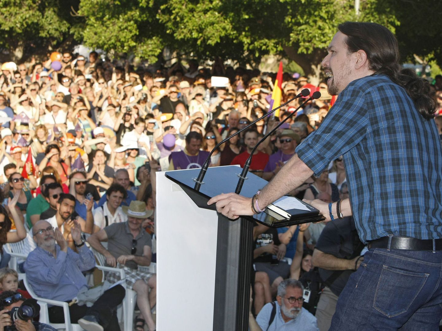 Mitin del líder de Podemos, Pablo Iglesias, en la campaña del 26-J. (EFE)