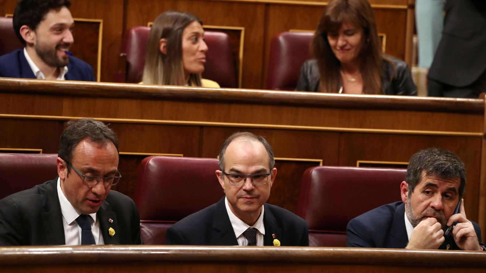 Foto: Josep Rull, Jordi Turull y Jordi Sànchez este martes en el Congreso de los Diputados. (Reuters)