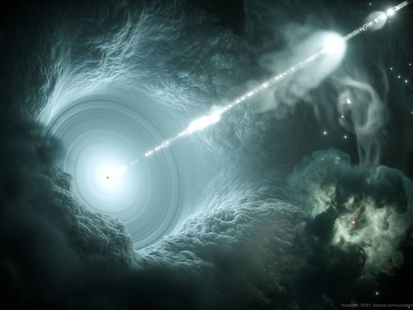 El neutrino viajando desde una galaxia lejana (DESY)