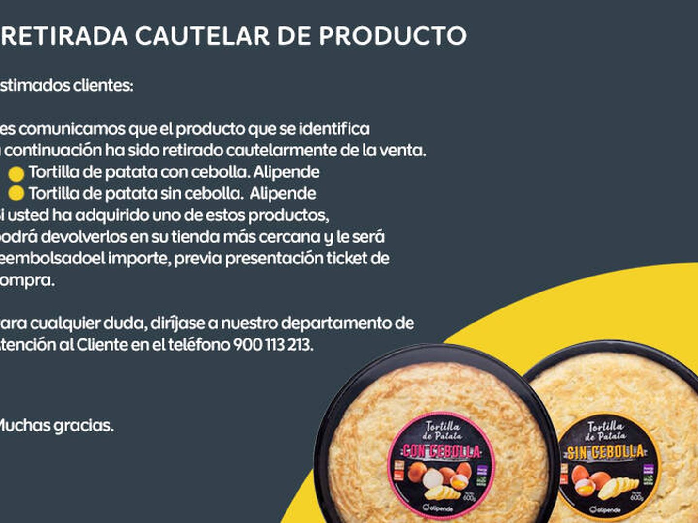 Estas son las dos variedades de tortilla de patatas de Alipende afectadas, con y sin cebolla. (Ahorramás.com)