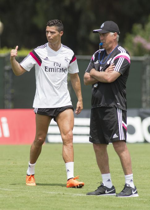 Foto: Cristiano Ronaldo, durante un entrenamiento en Estados Unidos junto a Carlo Ancelotti.