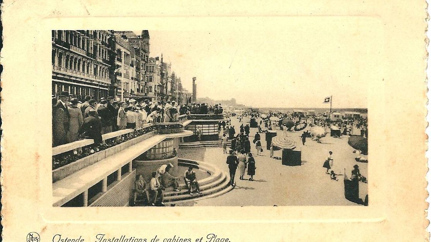 Postal de la playa de Ostende hacia 1936