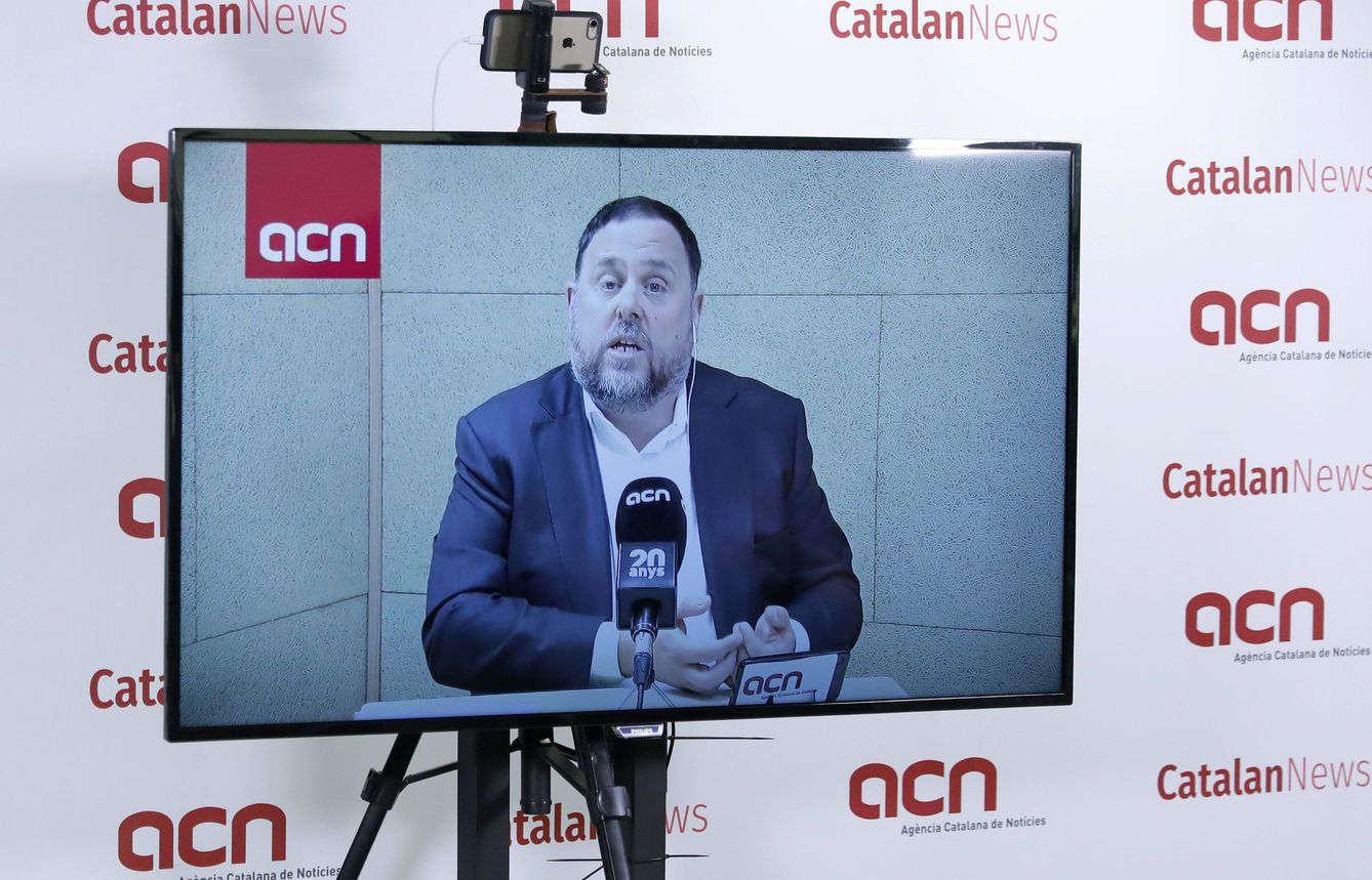 Oriol Junqueras, durante una rueda de prensa desde la cárcel