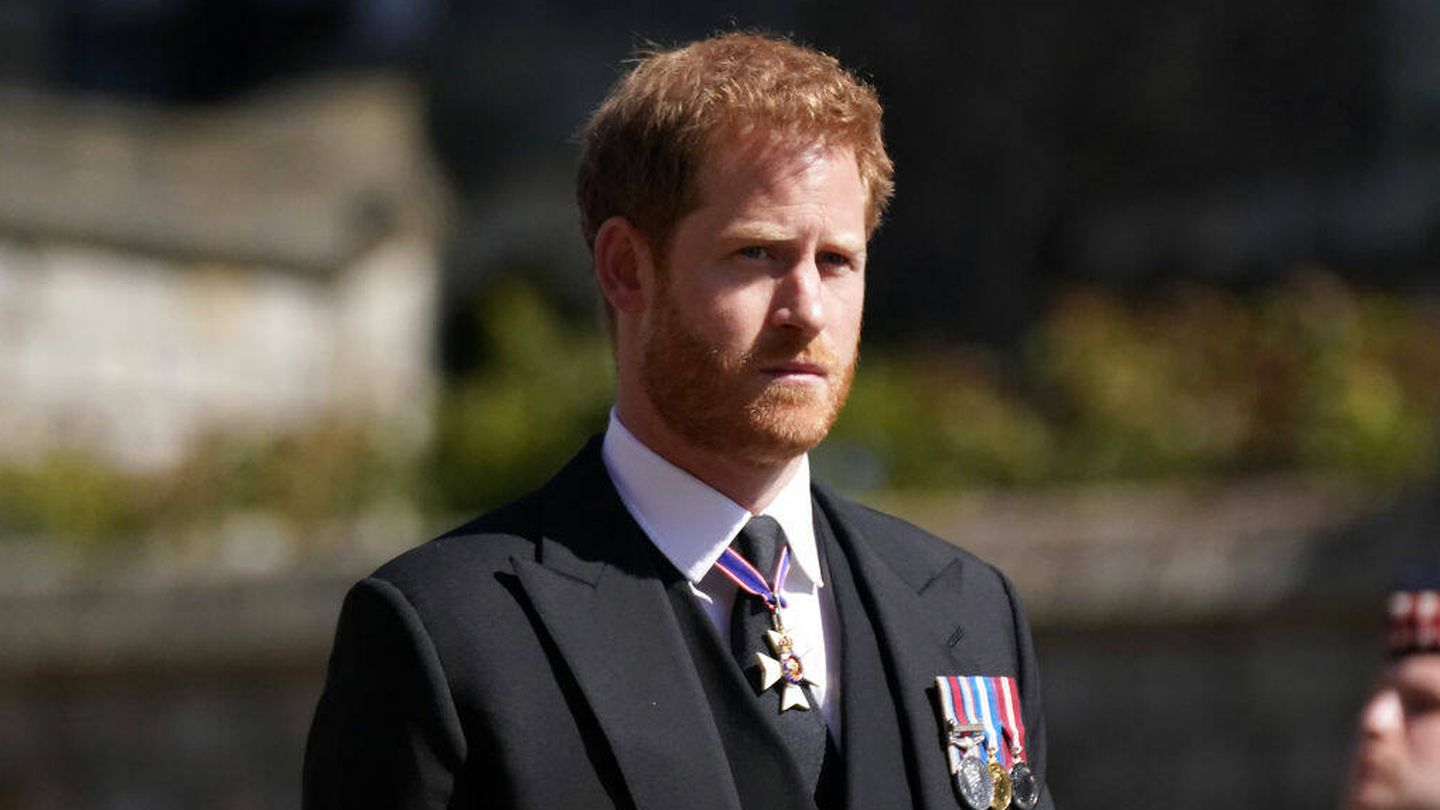 El príncipe Harry durante el funeral de su abuelo. (Getty Images)