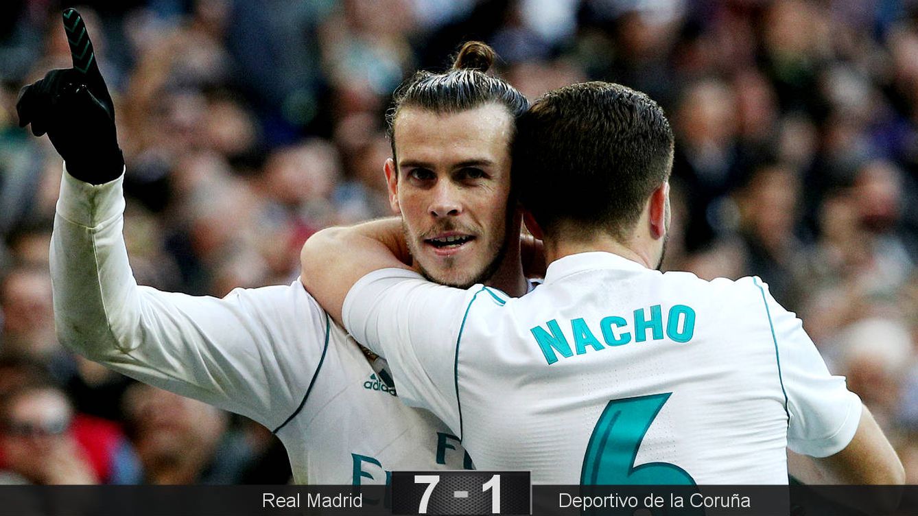 Foto: Bale y Nacho celebran uno de los goles. (Reuters)