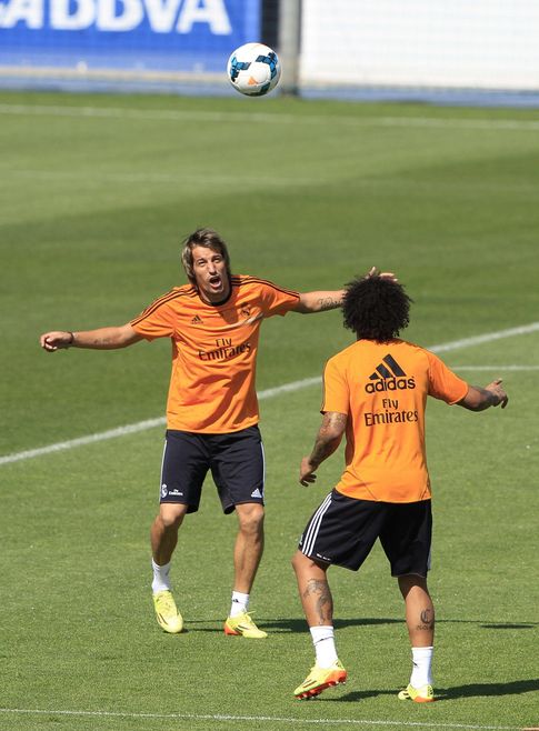Foto: Fabio Coentrao, en un entrenamiento junto a Marcelo en el Real Madrid.