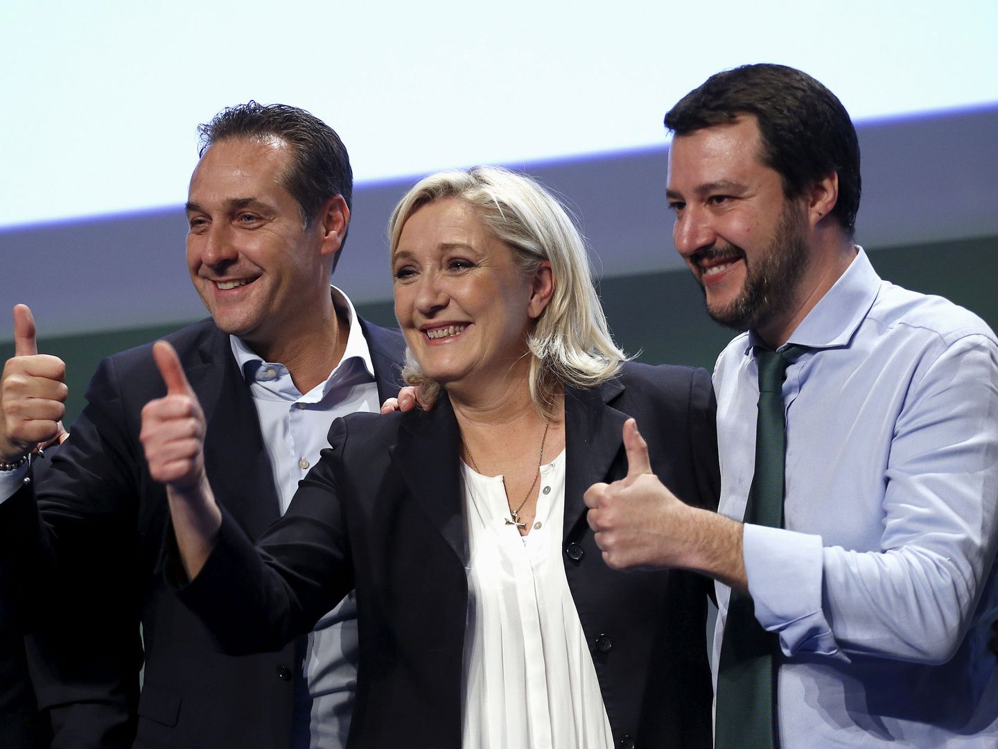 Los líderes de extrema derecha de Italia Matteo Salvini, de Francia Marine Le Pen y de Austria Heinz-Christian Strache. (Reuters)