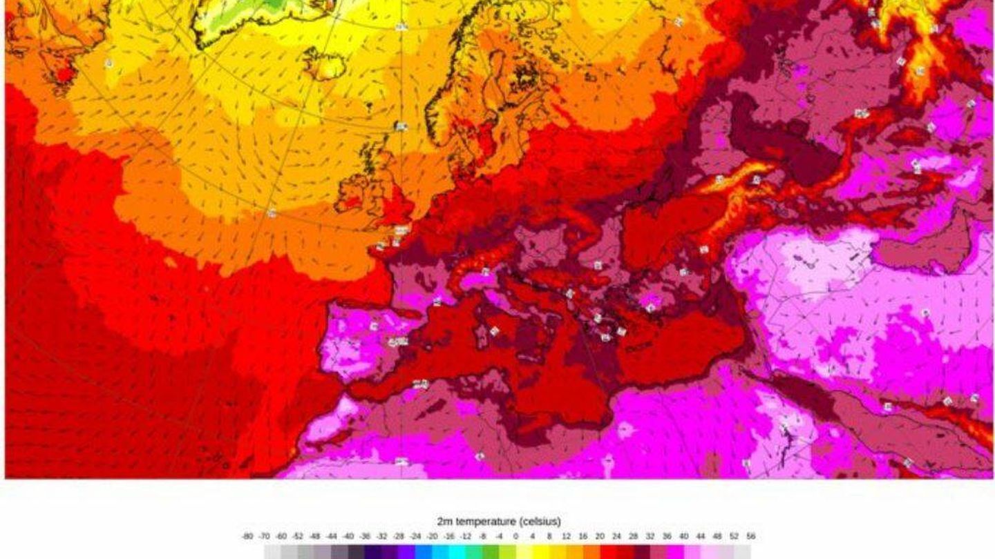 Mapa de temperaturas en Europa del pasado 22 de agosto (ECMWF)