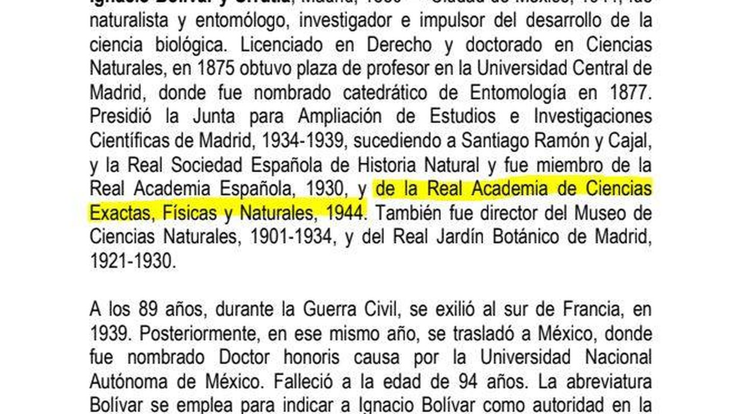 Nota biográfica de Bolívar enviada por el Ministerio de Ciencia sin subsanar el error de la Wikipedia.