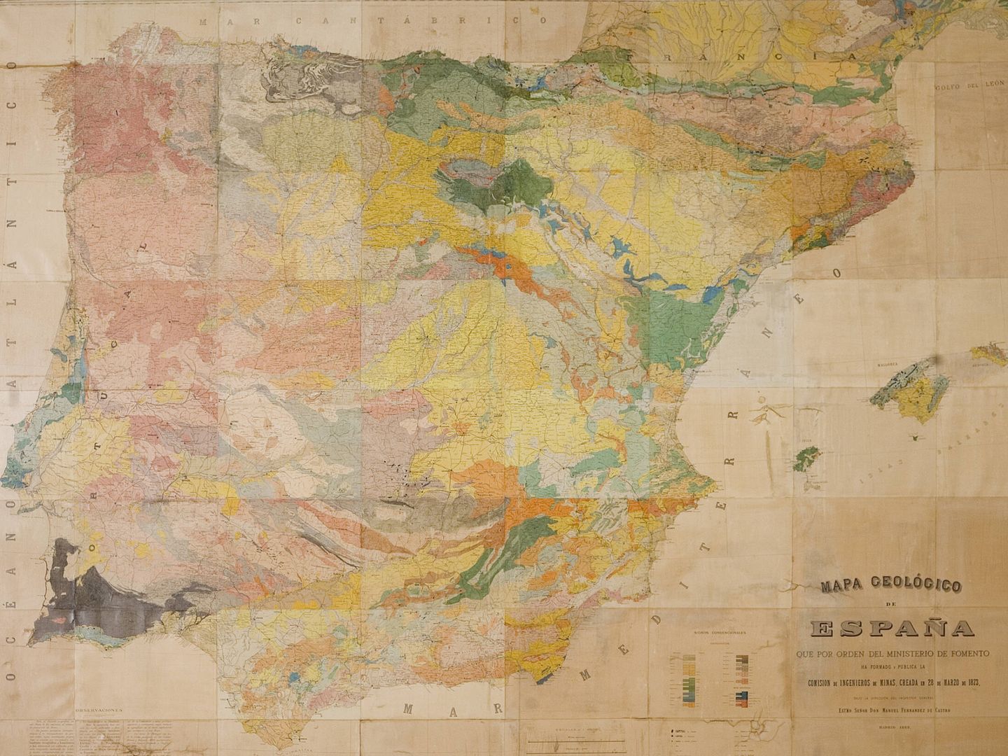 Mapa geológico de España, año 1874. (IGME)