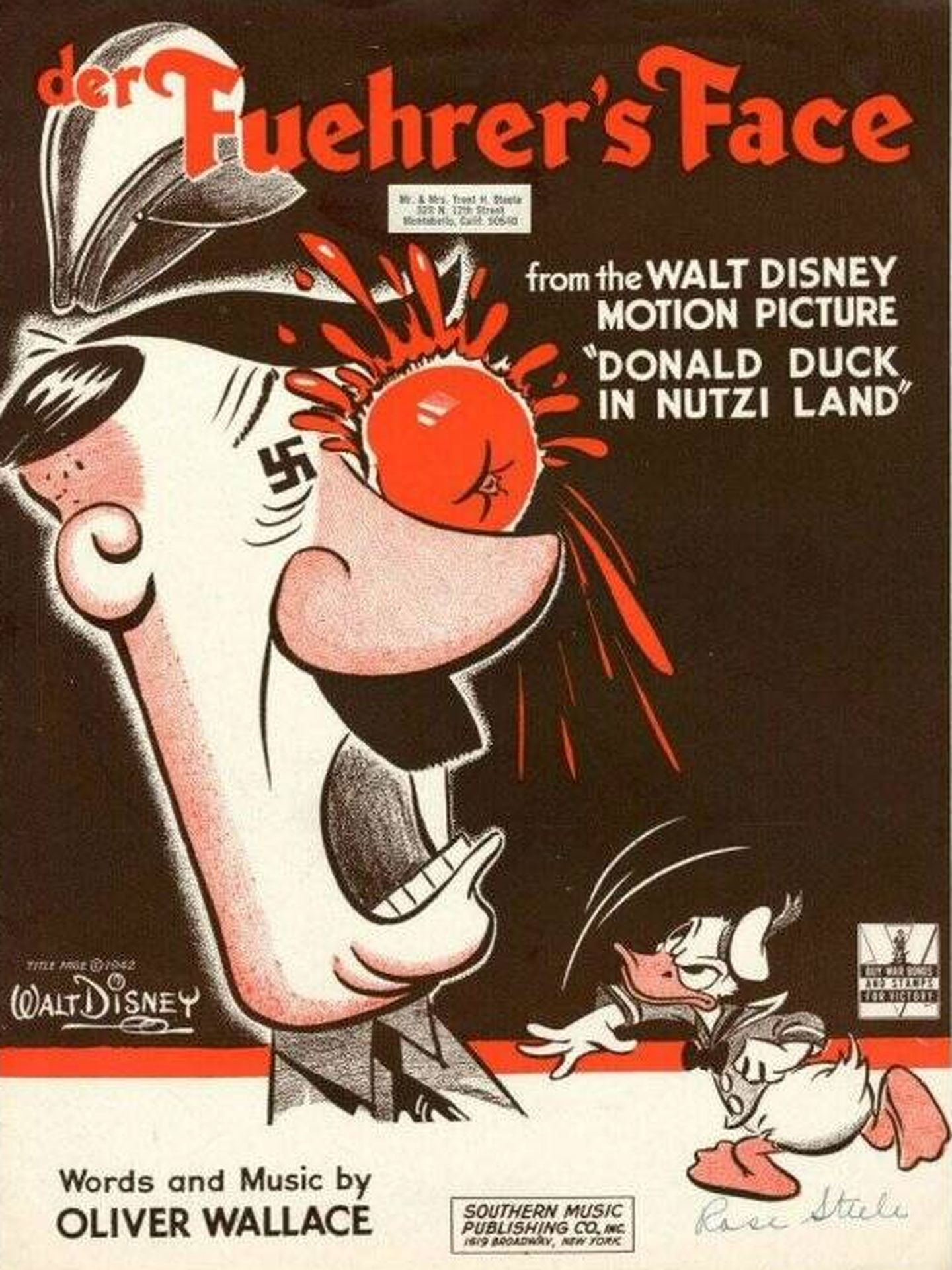 Portada y cartel de 'Der Fuehrer's Face', de Disney. 