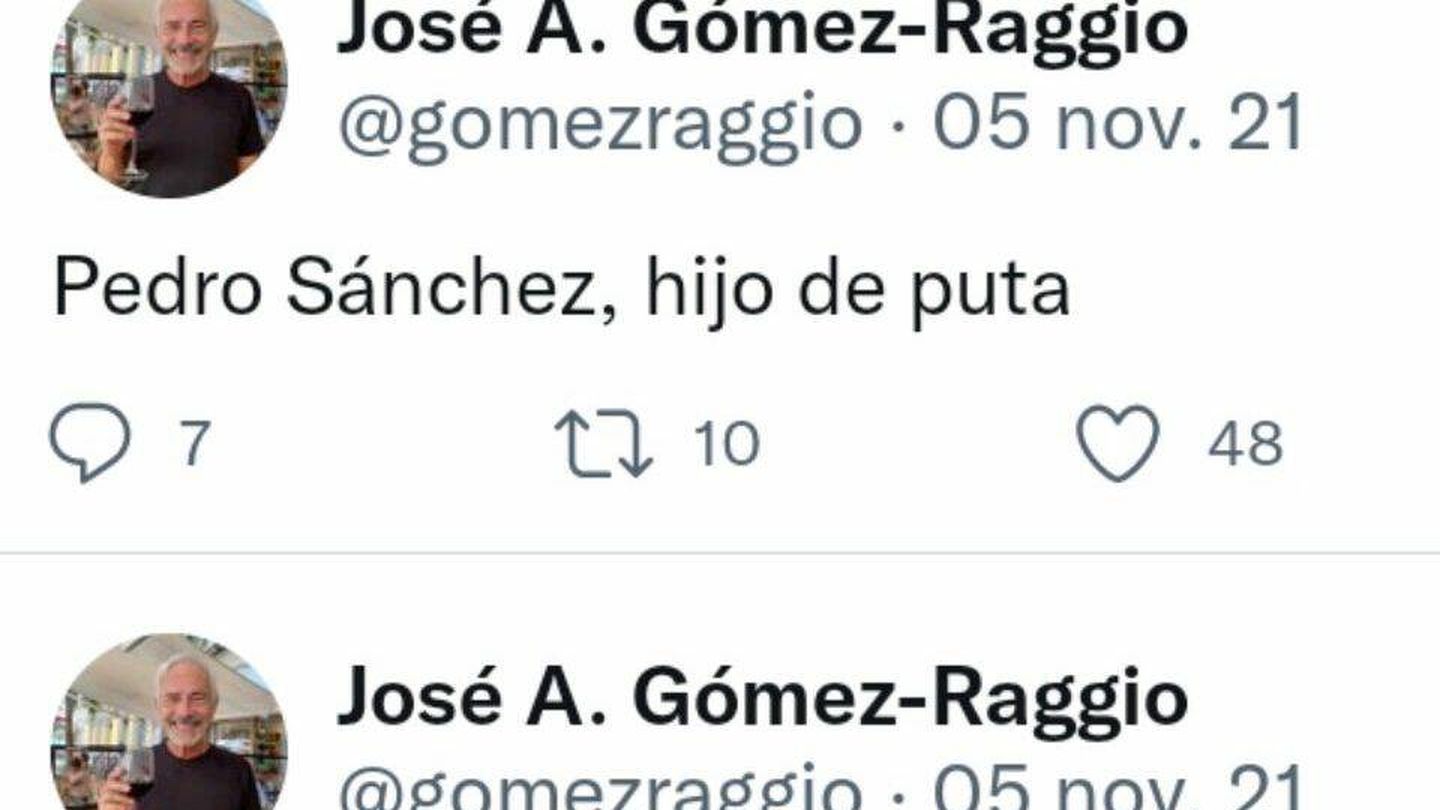 Mensaje en la cuenta de Twitter de José Antonio Gómez-Raggio