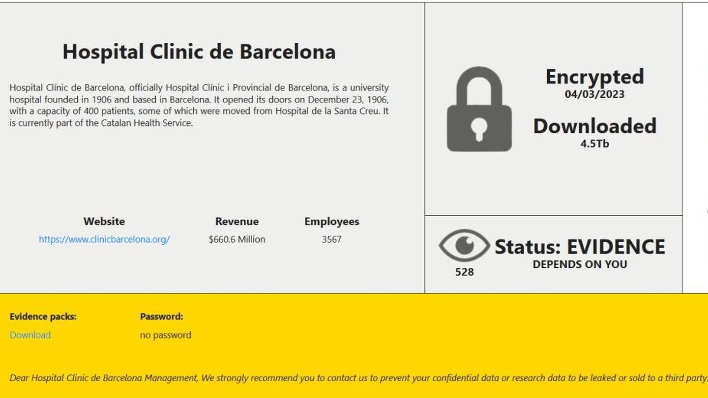 El paquete de datos del Clínic de Barcelona robado por RansomHouse.