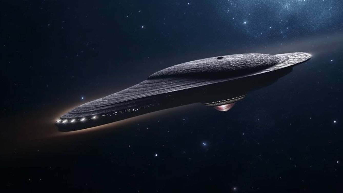 Foto: `Oumuamua como una nave interestelar. (Inteligencia artificial/Midjourney/Novaceno - O.K.)