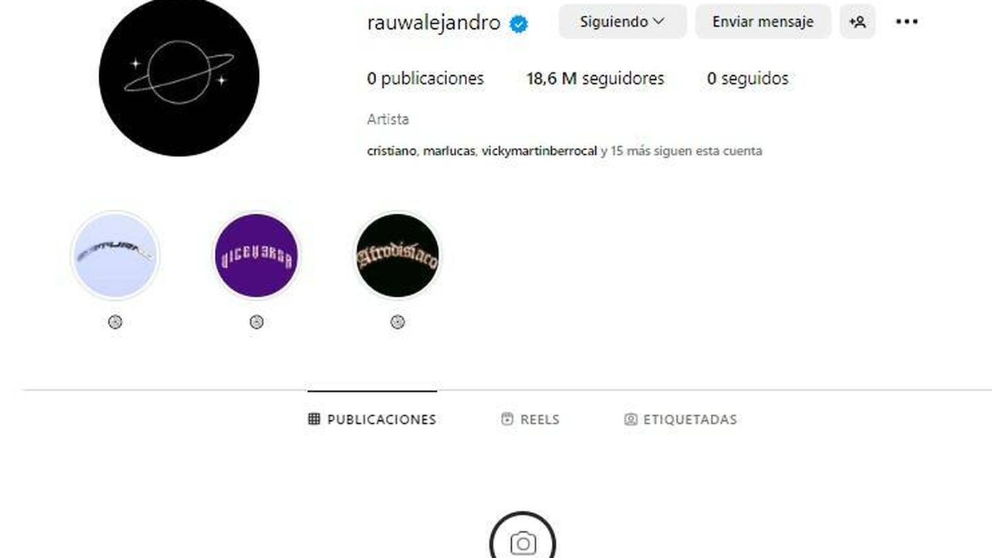 La cuenta de Rauw Alejandro tras eliminar su contenido y sus 'follows'. (Instagram/@rauwalejandro)