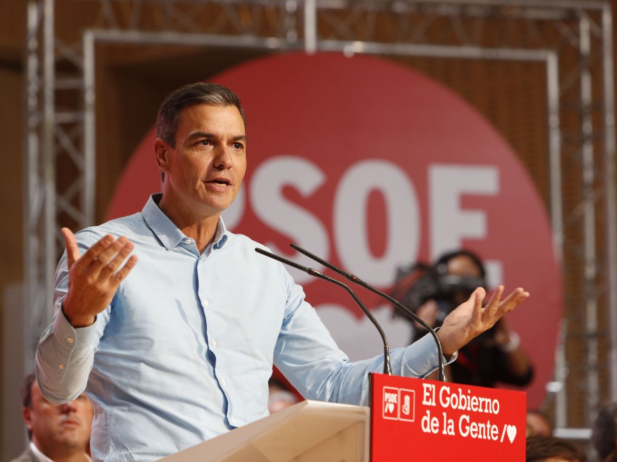 Foto:  El presidente del Gobierno, Pedro Sánchez, da un discurso durante la reunión del Consejo Político Federal del PSOE en Zaragoza. (EFE/Javier Belver)