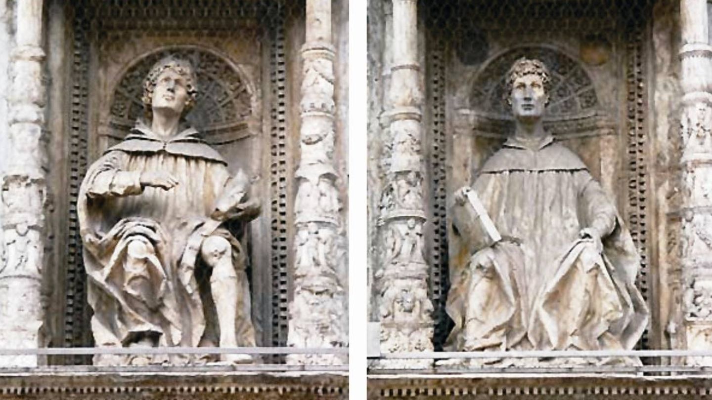 Esculturas de Plinio el Viejo y Plinio el Joven en Como (Italia), su posible lugar de nacimiento