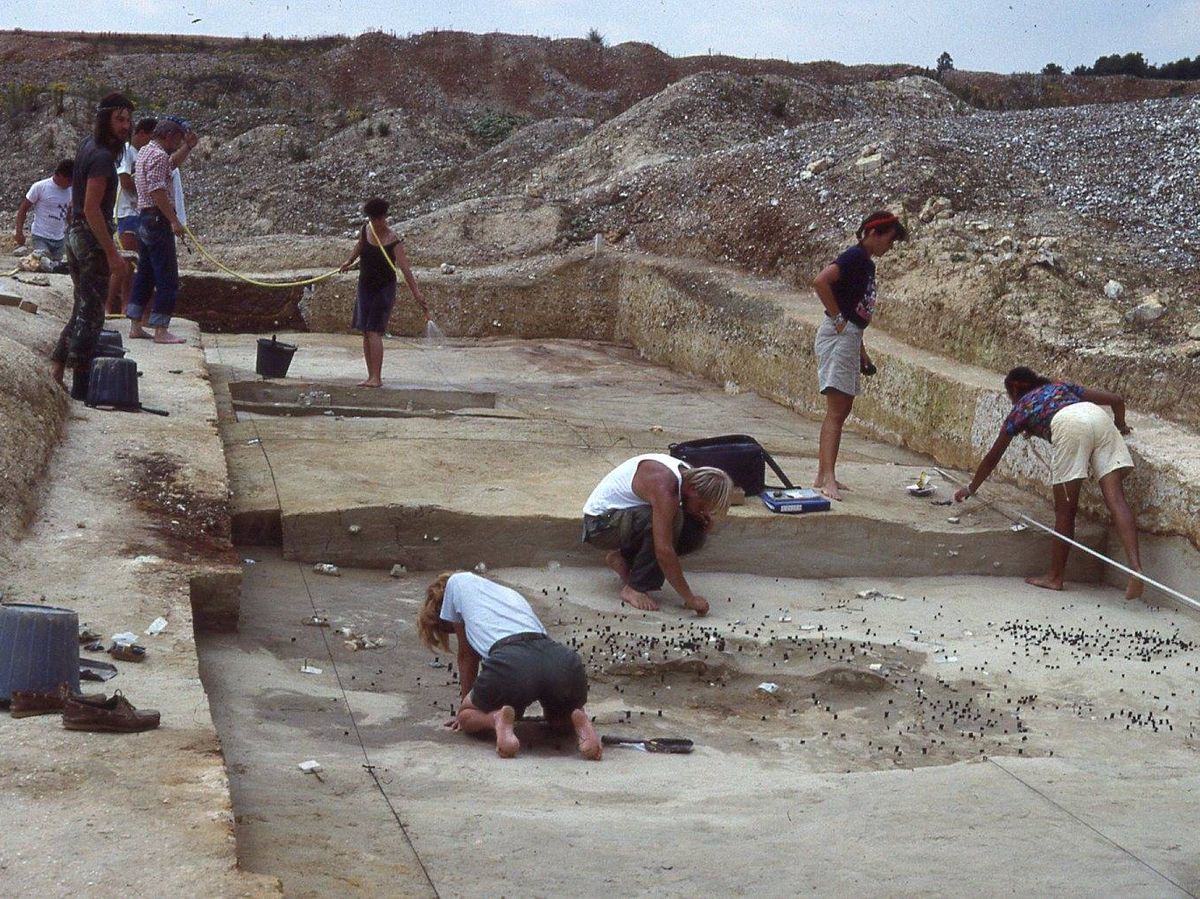 Foto: Excavación  Horse Butchery Site, Boxgrove, 1990. (UCL Institute of Archaeology)